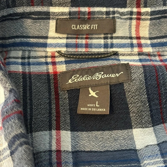 Eddie Bauer men’s blue plaid long sleeve button down shirt size large - Picture 7 of 8